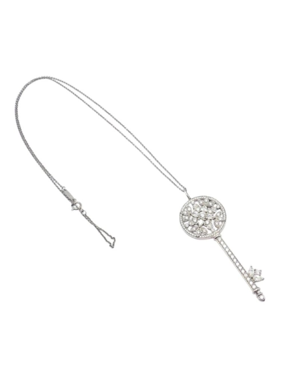Authentic! Tiffany & Co Platinum Large Victoria Vine Key Pendant Necklace